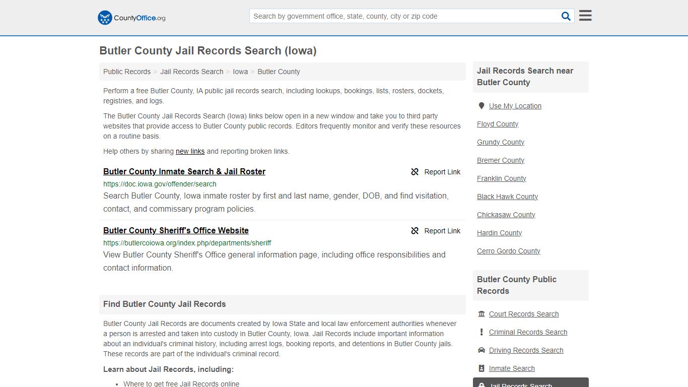 Jail Records Search - Butler County, IA (Jail Rosters & Records)